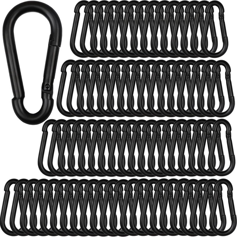 SEUNGCH 100Pcs 2.36"" Spring Snap Hook Carabiners  M6 Galvanized Steel Black Small Carabiner Clip  Keychain Clip  Quick Link Key Chain for Hammock Swing Set Outdoor Travel  Camping  Fishing  Hiking - Image 1